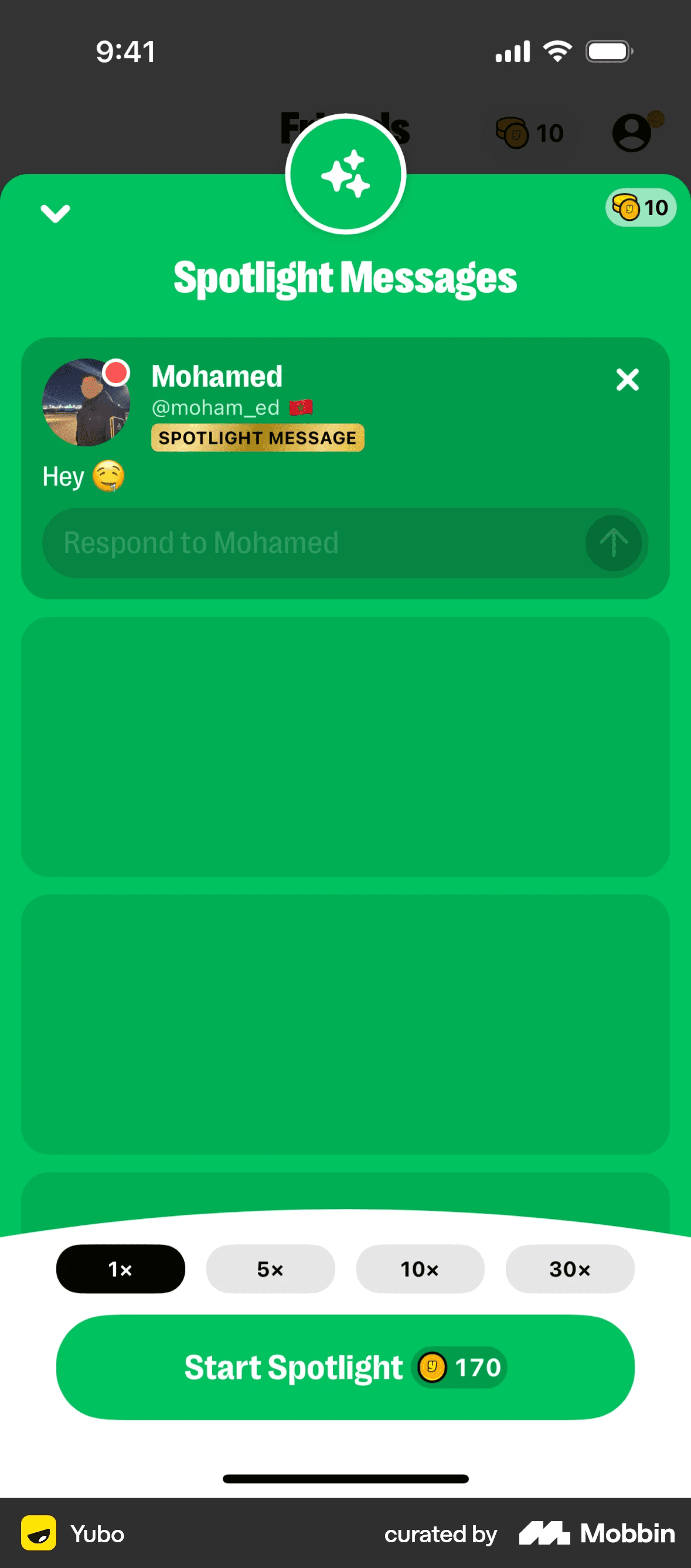 Yubo spotlight messages app screen