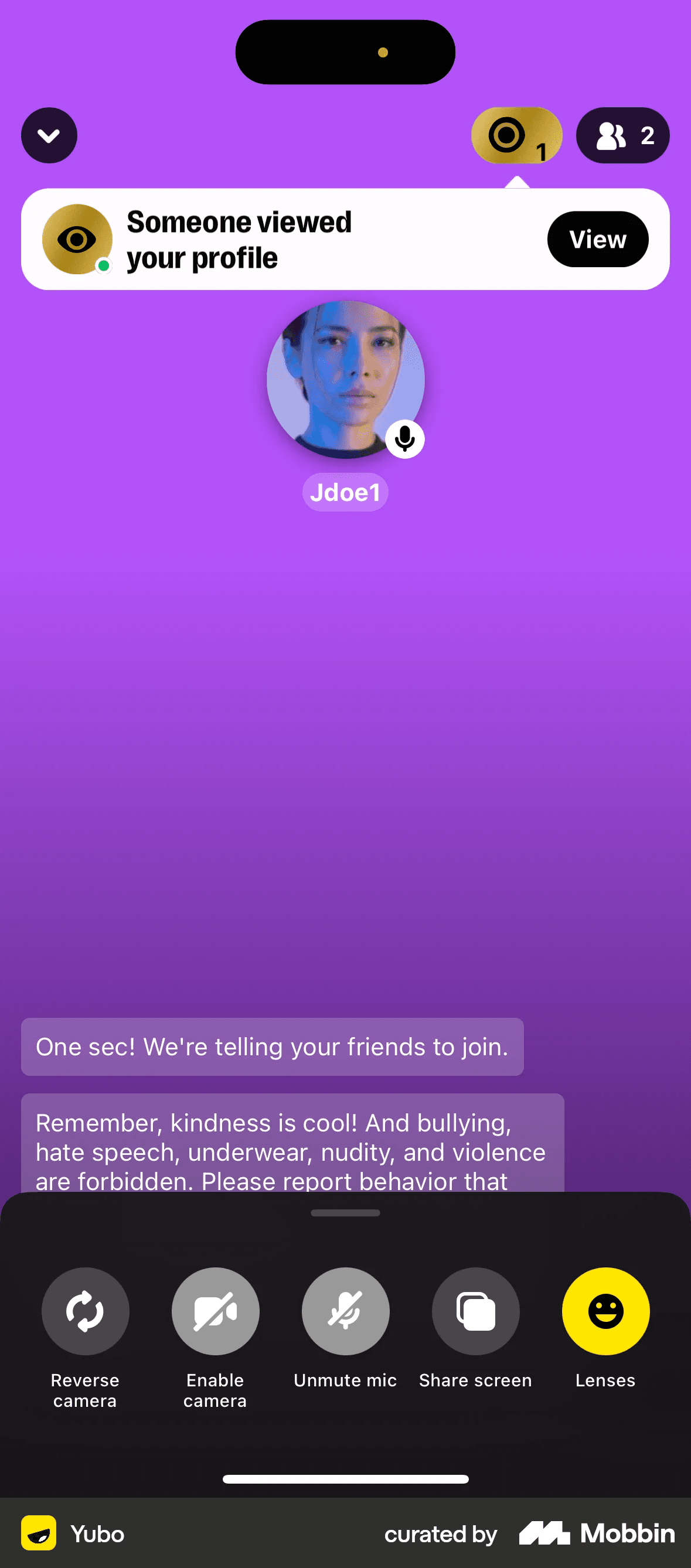 Yubo profile activity app screen